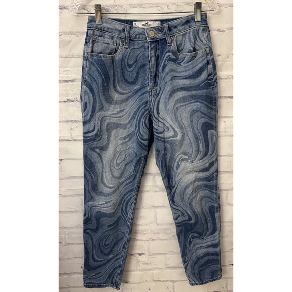 Hollister Curvy High Rise Mom Jean Vintage Stretch 3R‎ Blue Swirls - Picture 1 of 9